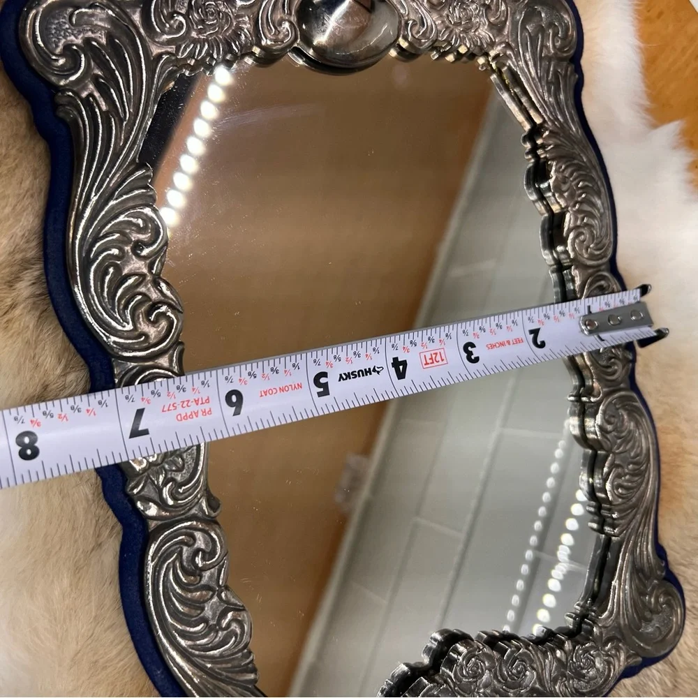 Vintage Victorian Style Repousse Ornate Silver Plated Mirror Frame Velvet Back
